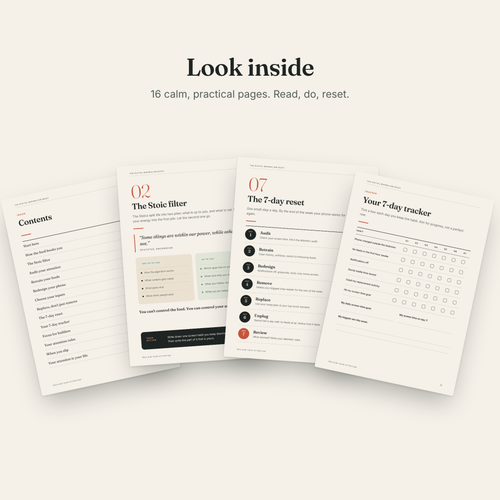 Inside pages of The Digital Minimalism Reset guide with worksheets