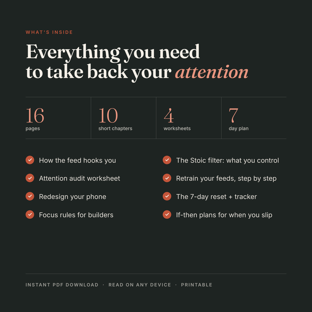 What's inside The Digital Minimalism Reset: 7-day plan, 10 chapters, 4 worksheets