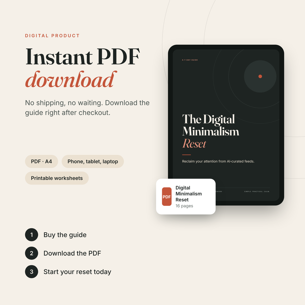 Instant PDF download, read on phone, tablet or laptop